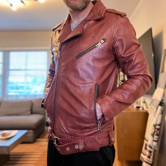 Shine Original Leather Jacket Men’s medium in red burgundy maroon - Picture 3 of 6